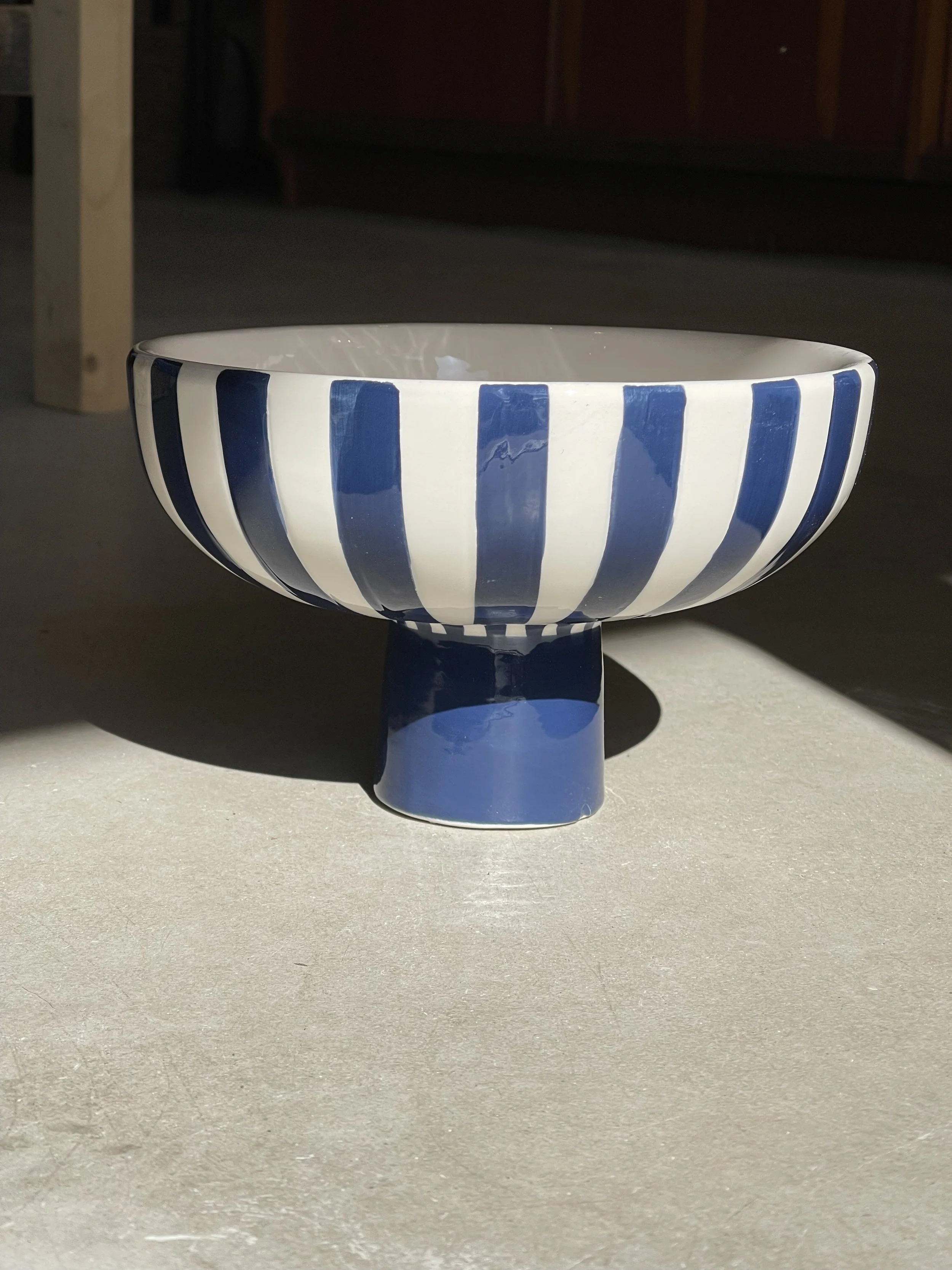 Blue and white striped bowl