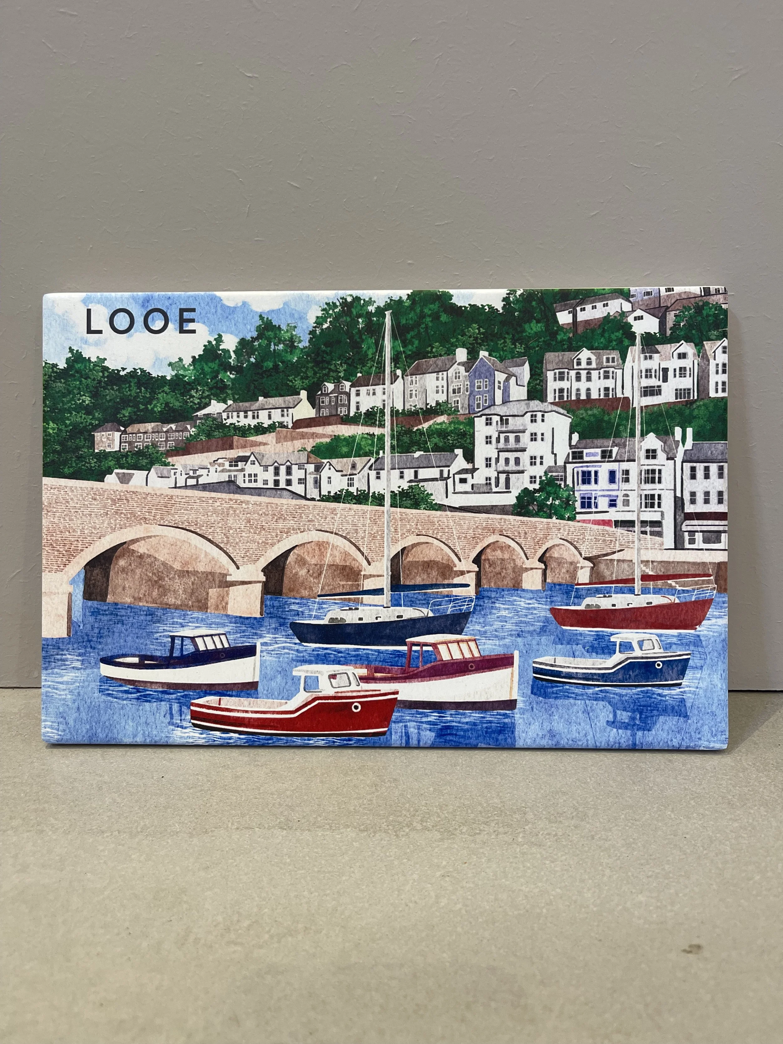 Illustrated Looe bridge art tile