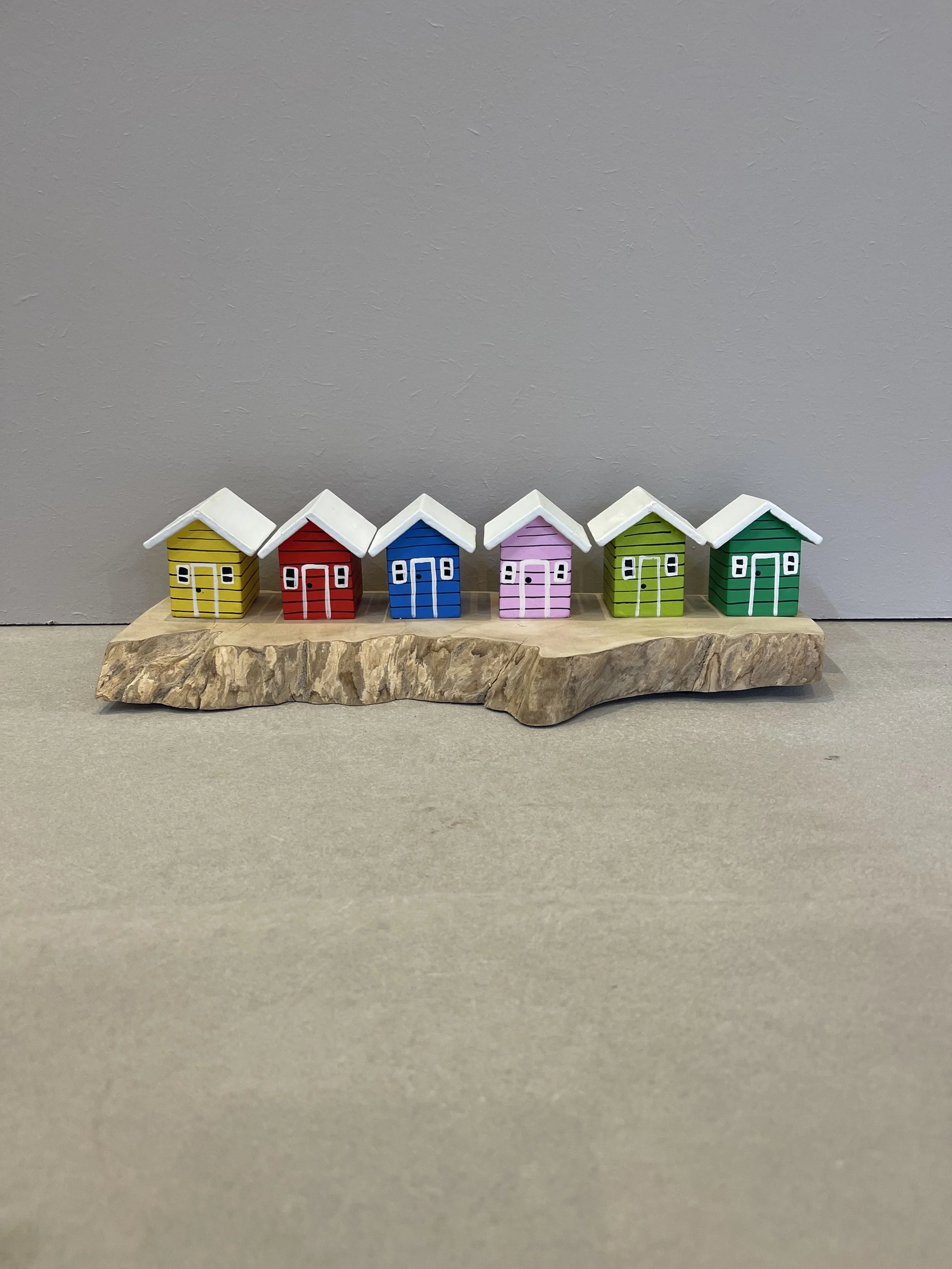 Beach huts on natural wood