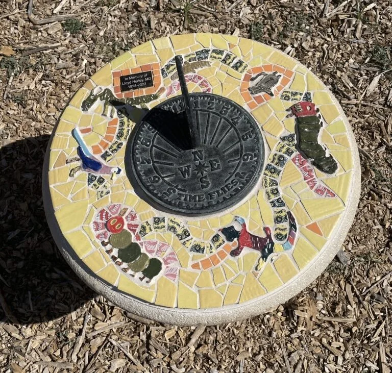 Children’s art mosaicked into sundial at Corrales public library