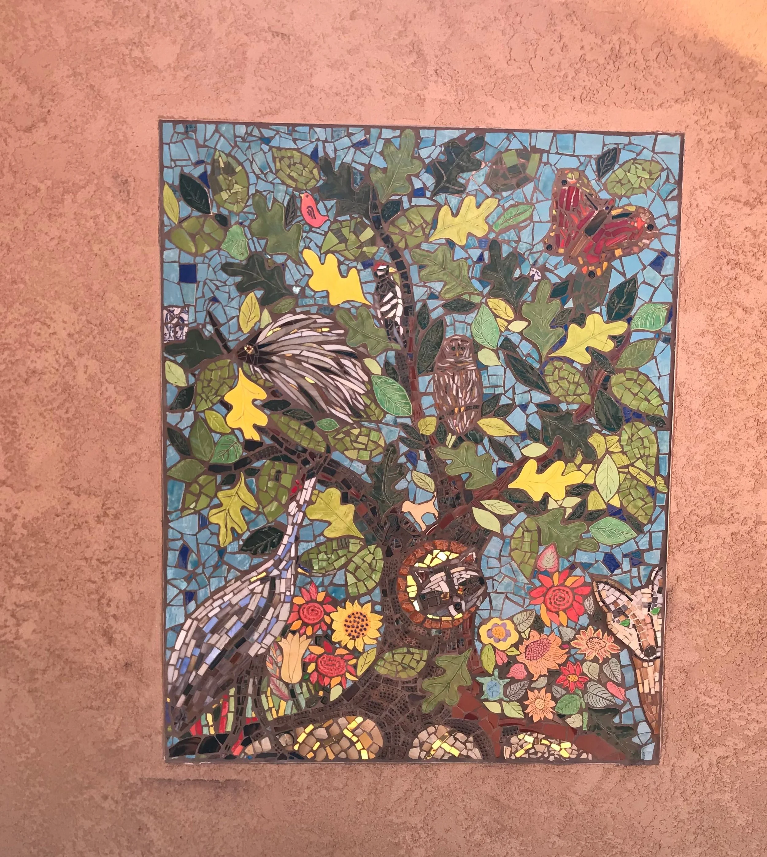 Tree of Life Rondel — La Mesa Presbyterian Church, 2021 4 ft diameter commemorative mosaic honoring a retiring pastor, Albuquerque, NM