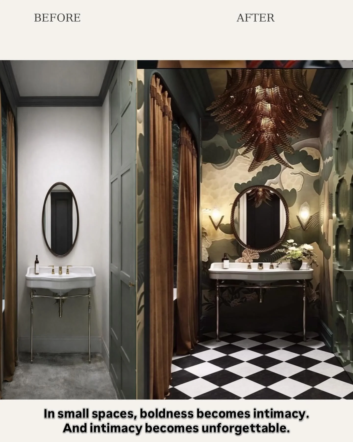 #BeforeAndAfter #LuxuryInteriors #PowderRoomDesign #MiamiInteriorDesigner #elevatedlivingexperience