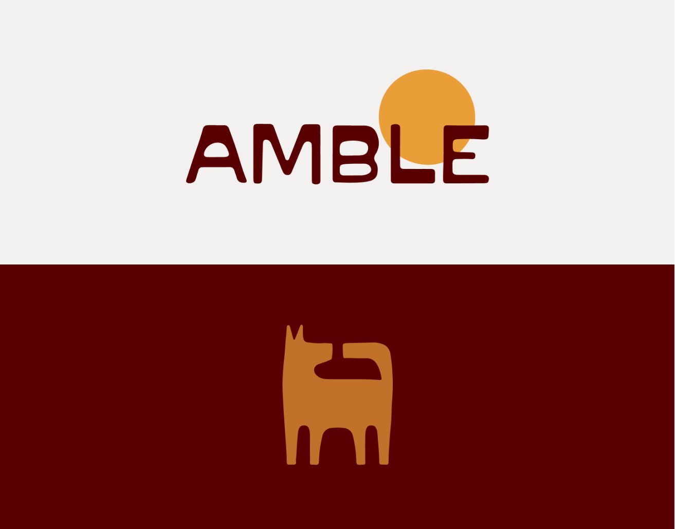 Dog care brand identity design for Amble including logo design, colour palette and packaging direction