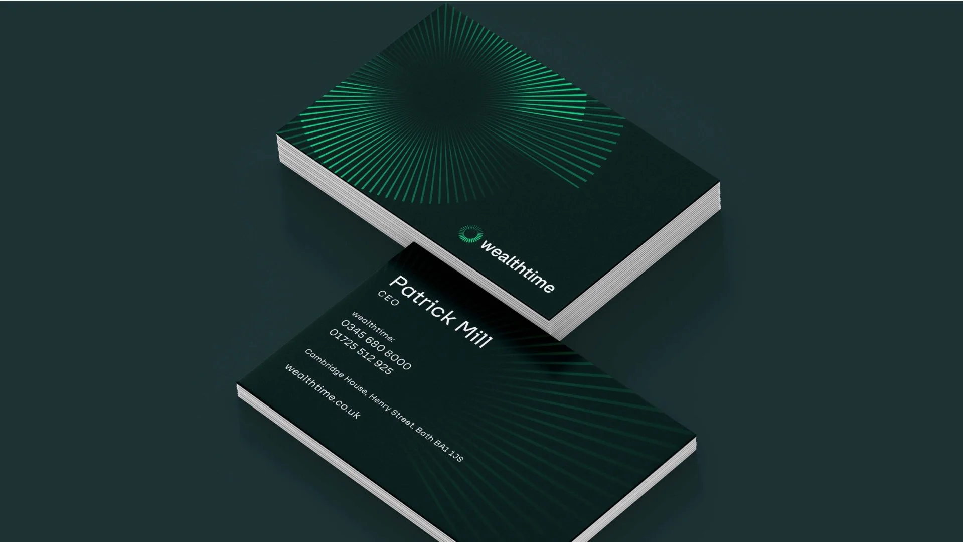 Stationery and business card design for private wealth management brand identity system