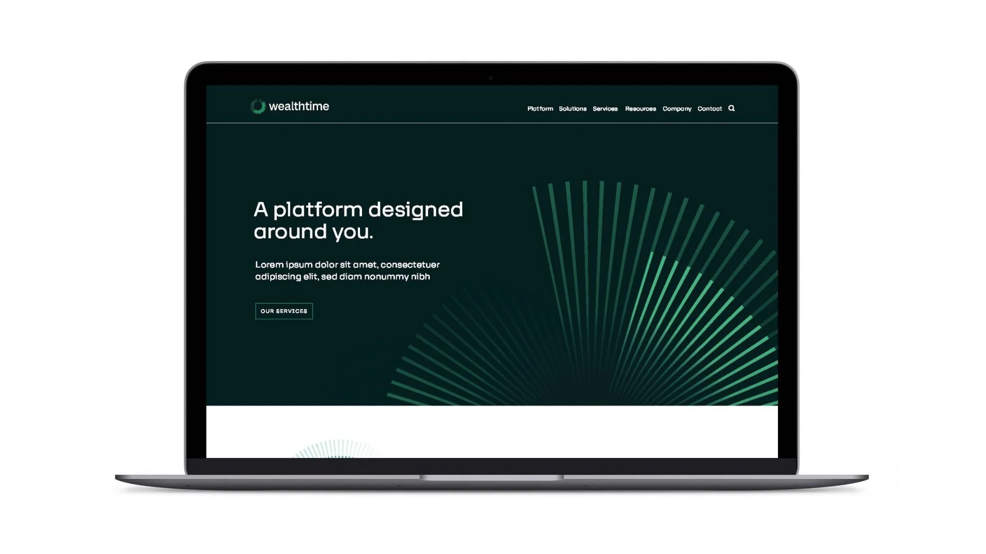 Website design for private wealth platform showing homepage layout and user interface structure