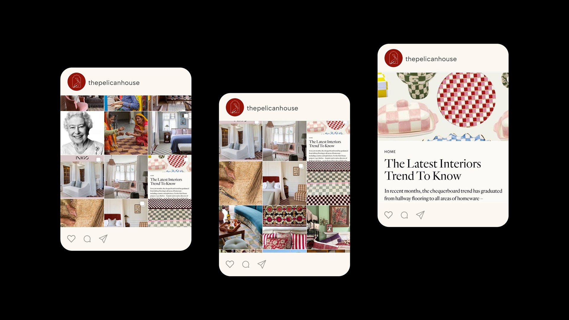 Social media brand application for The Pelican House interiors brand