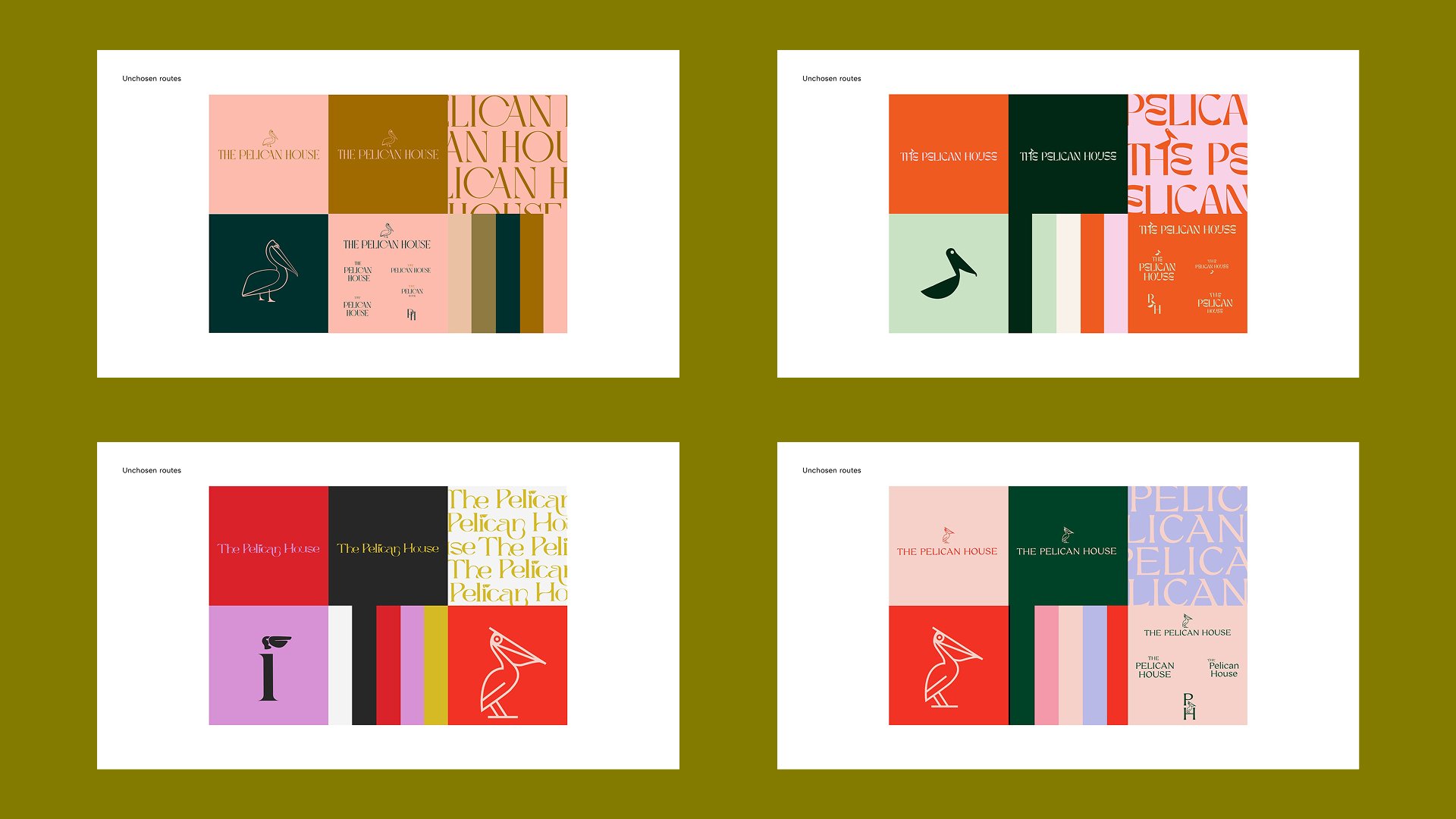Colour palette and typography system for The Pelican House brand identity