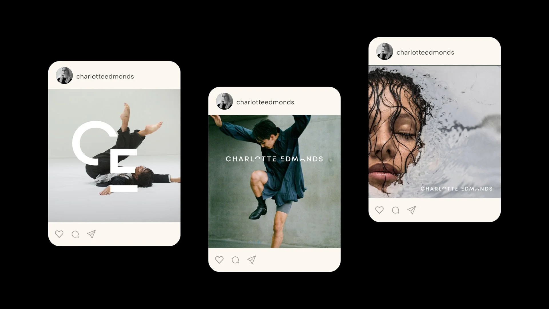 Visual language for dance brand identity showing expressive photography and typographic system