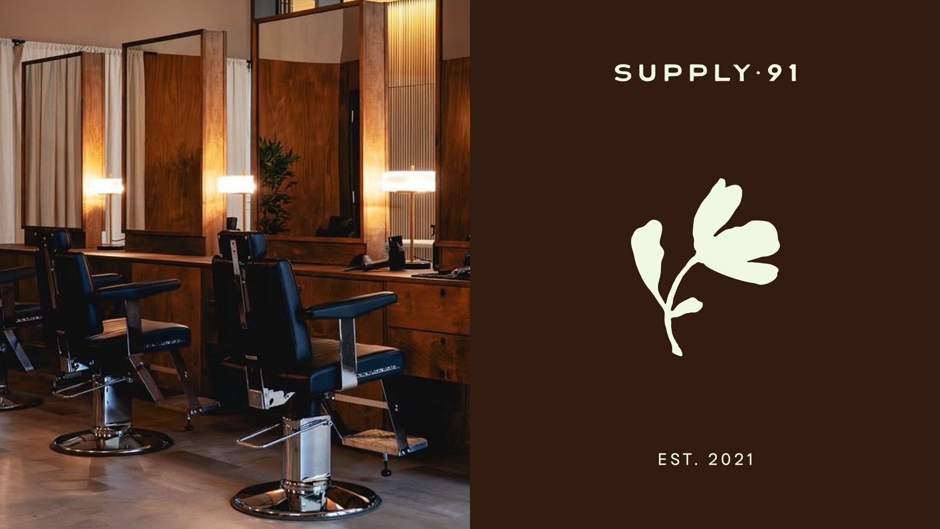 Barbershop brand identity for Supply 91 in Oxford including interior design, signage and visual branding