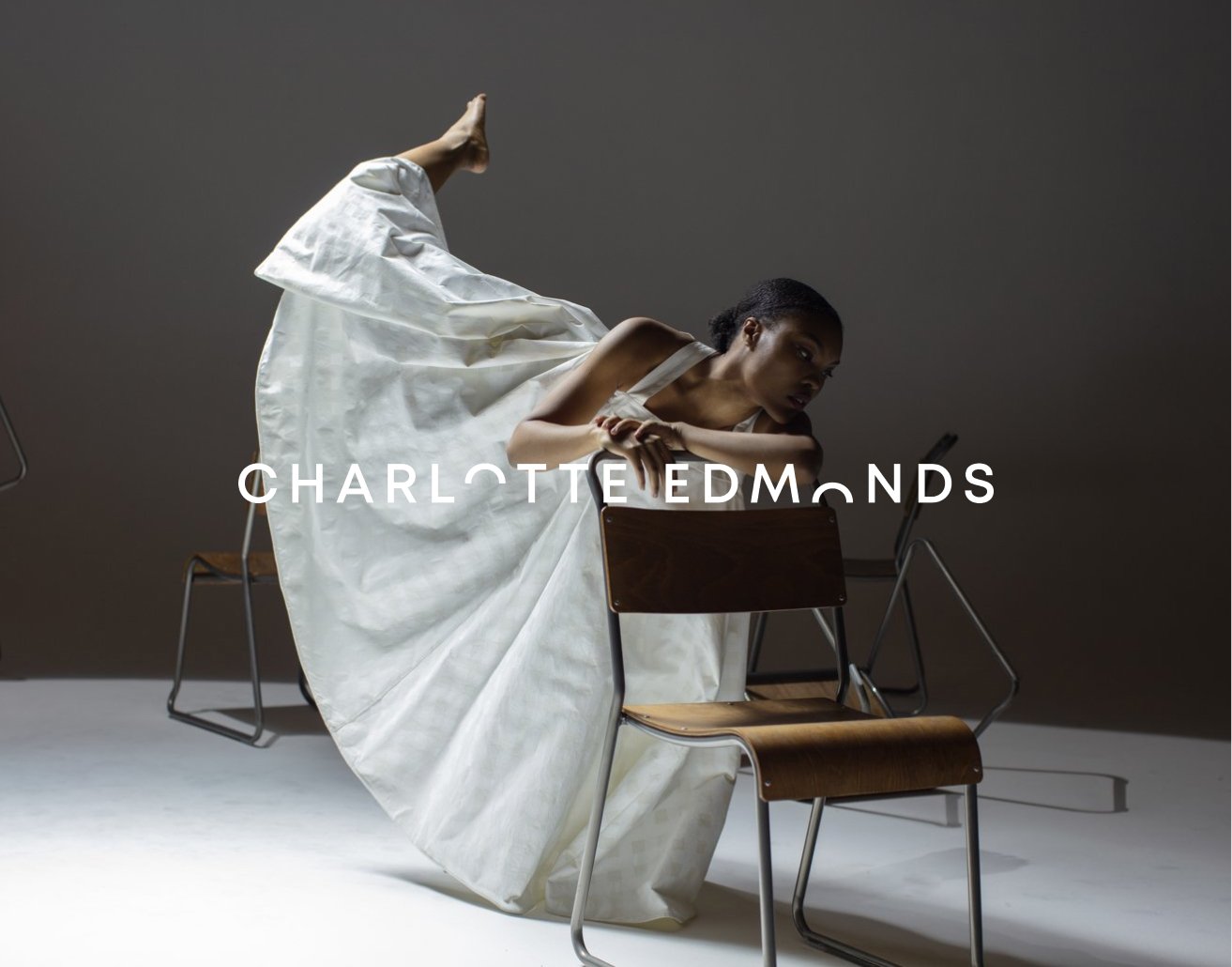 Contemporary dance brand identity for Charlotte Edmonds featuring expressive movement, photography and typography