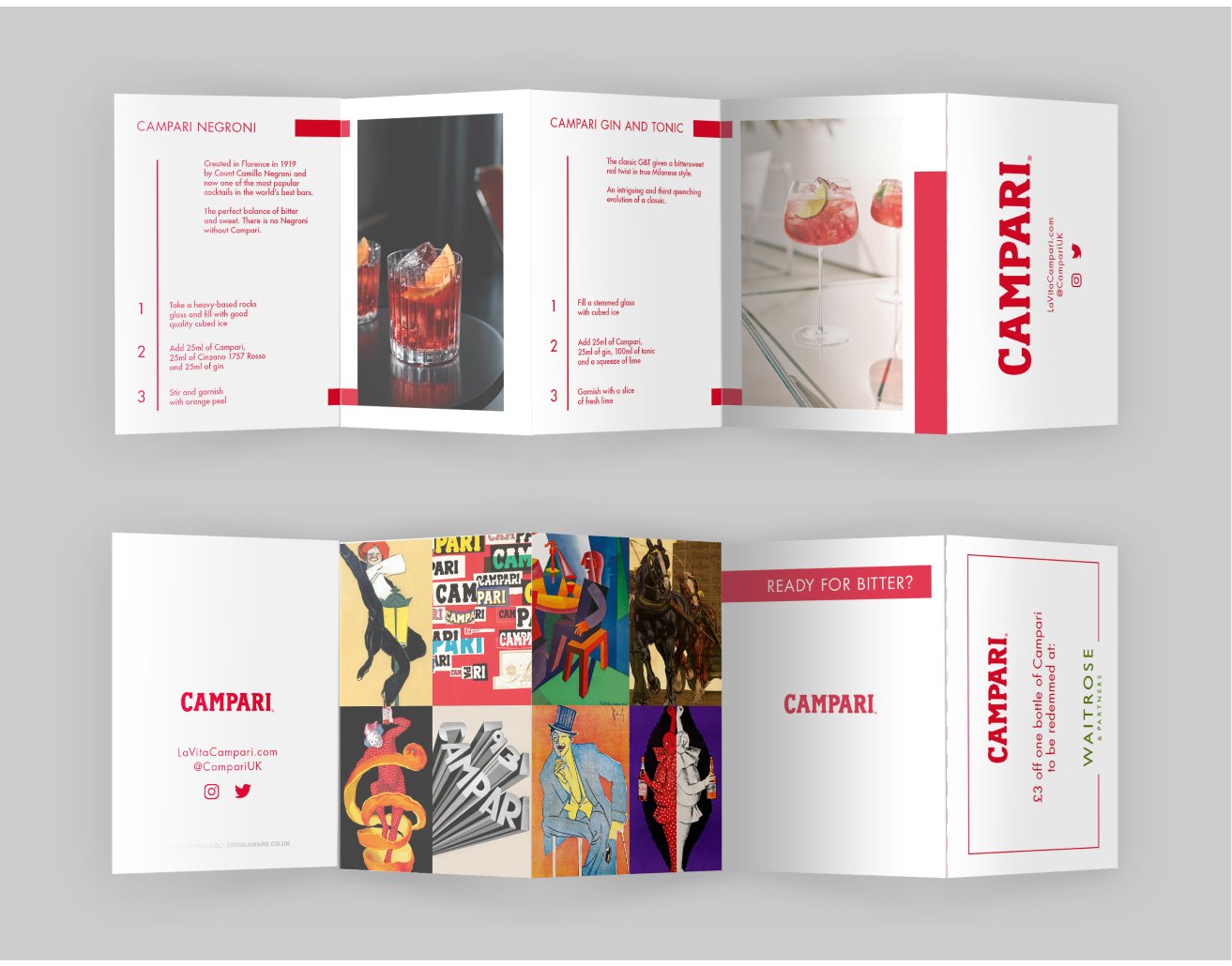 Drinks brand campaign design for Campari including menu design, POS and hospitality brand activation