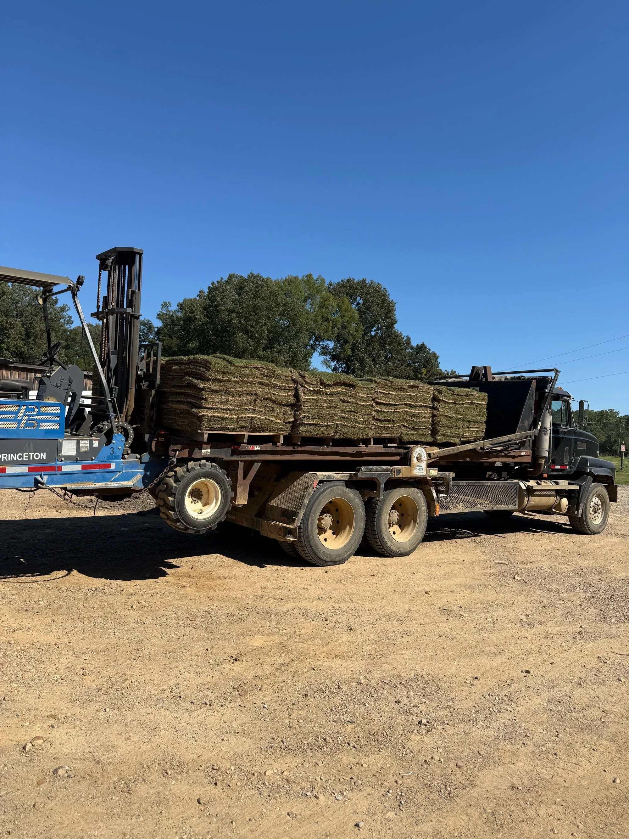 Tifway 419 Bermuda sod pallets loaded for delivery at Paramount Sod Farm Hernando MS