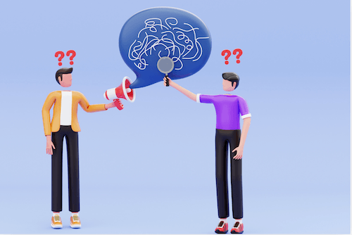 A graphic of two people trying to communicate