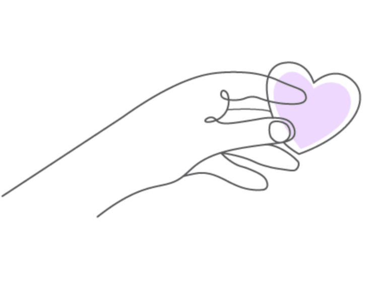 A simple illustration of a hand holding a purple heart