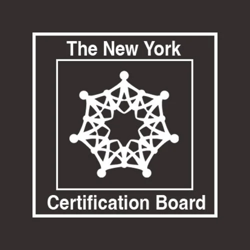 Logo of The New York Certification Board featuring a geometric interconnected design.
