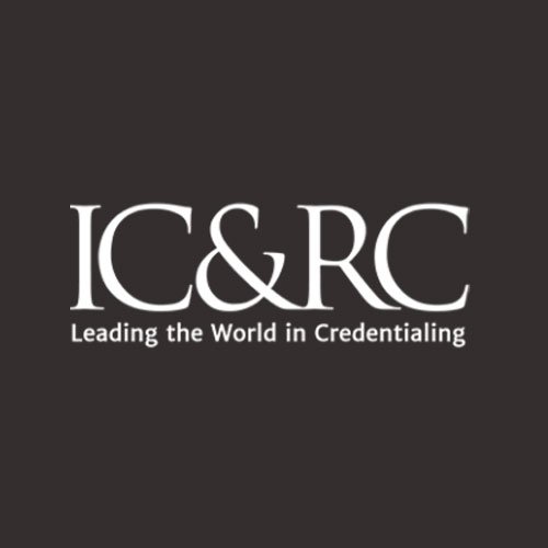 Logo for IC&RC with the tagline "Leading the World in Credentialing" on a black background.