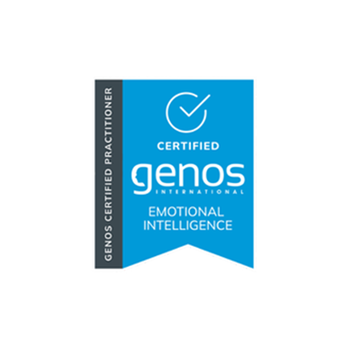 Certification badge for Genos Emotional Intelligence, indicating the recipient is a certified practitioner.