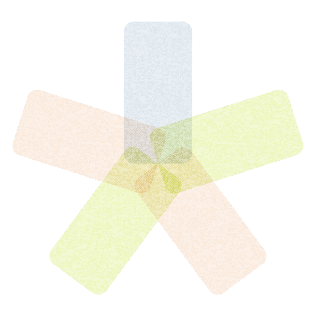 Color palette with five overlapping rectangular swatches in blue, green, yellow, orange, and pink.