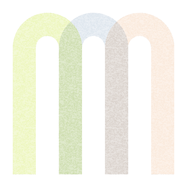 Four arches in pastel colors: yellow, green, blue, beige, and pink, with textured backgrounds and transparent spaces inside.