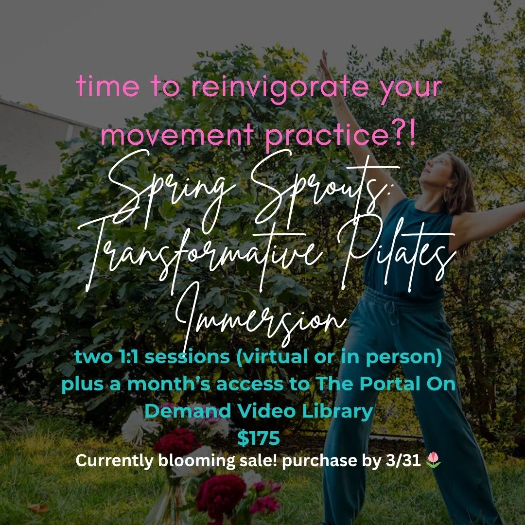 As the spring rolls in, the fresh energy is a perfect time to refresh our movement practices. 
Clear out the cobwebs.
Draw up your why.
Strengthen who and how you want to be.

If you've ever wished your personal trainer and your therapist could be th