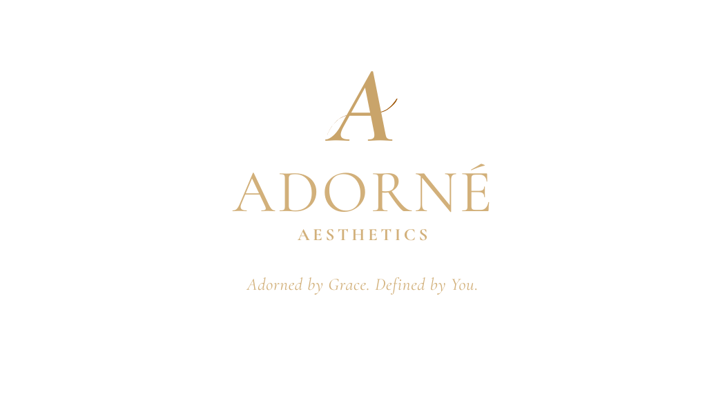 Black background with beige text reading 'A ADORNÉ AESTHETICS Adorned by Grace. Defined by You.'