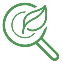 Magnifying glass with a leaf inside, representing eco-friendly or environmental focus.