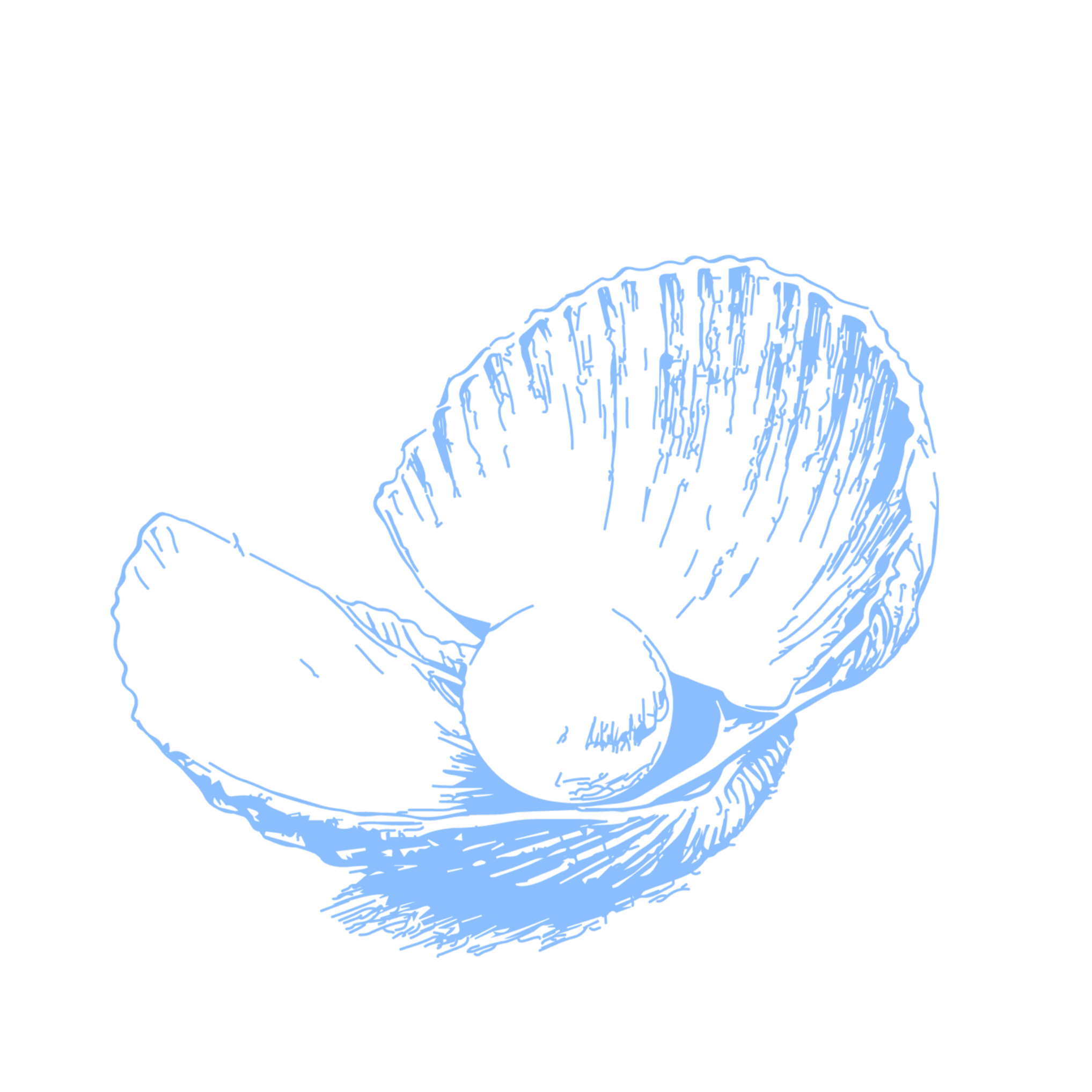 A stylized line drawing of an avocado cut in half, showing the seed and the textured flesh on a black background.