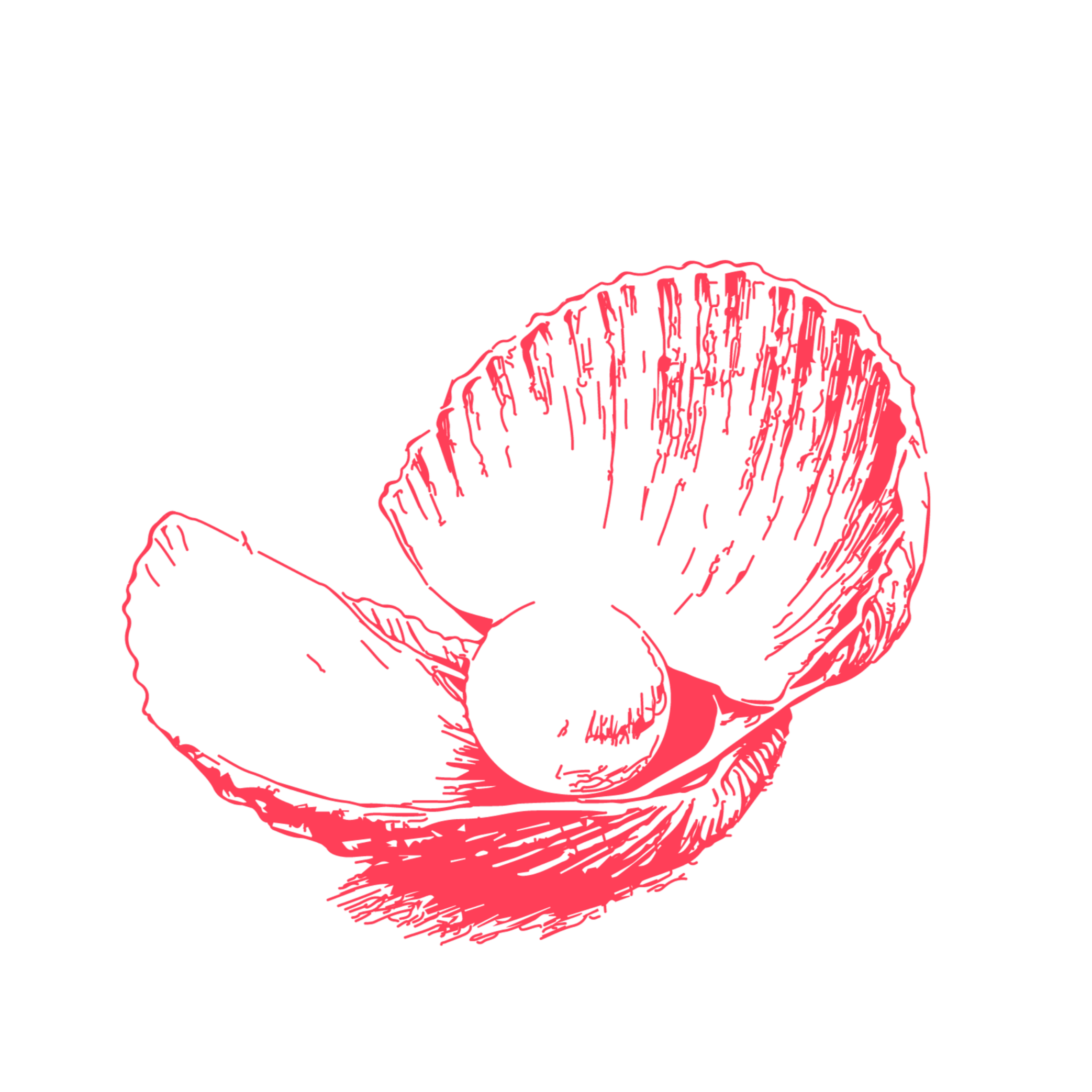 Pink and black illustration of a pistachio nut, with the shell partly open and the nut visible inside.