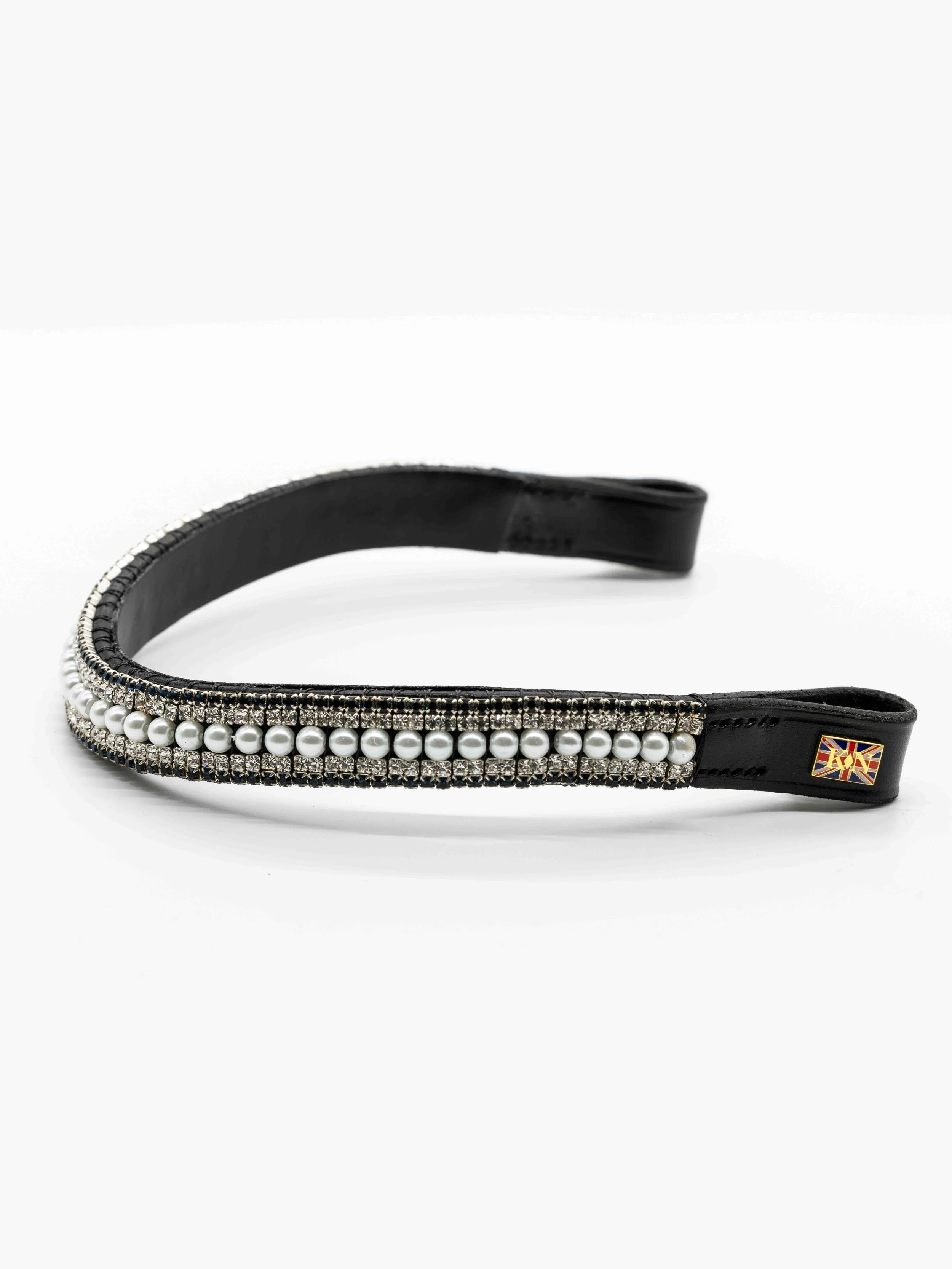 Wide Crystal  Browband - Navy, Clear, Pearl