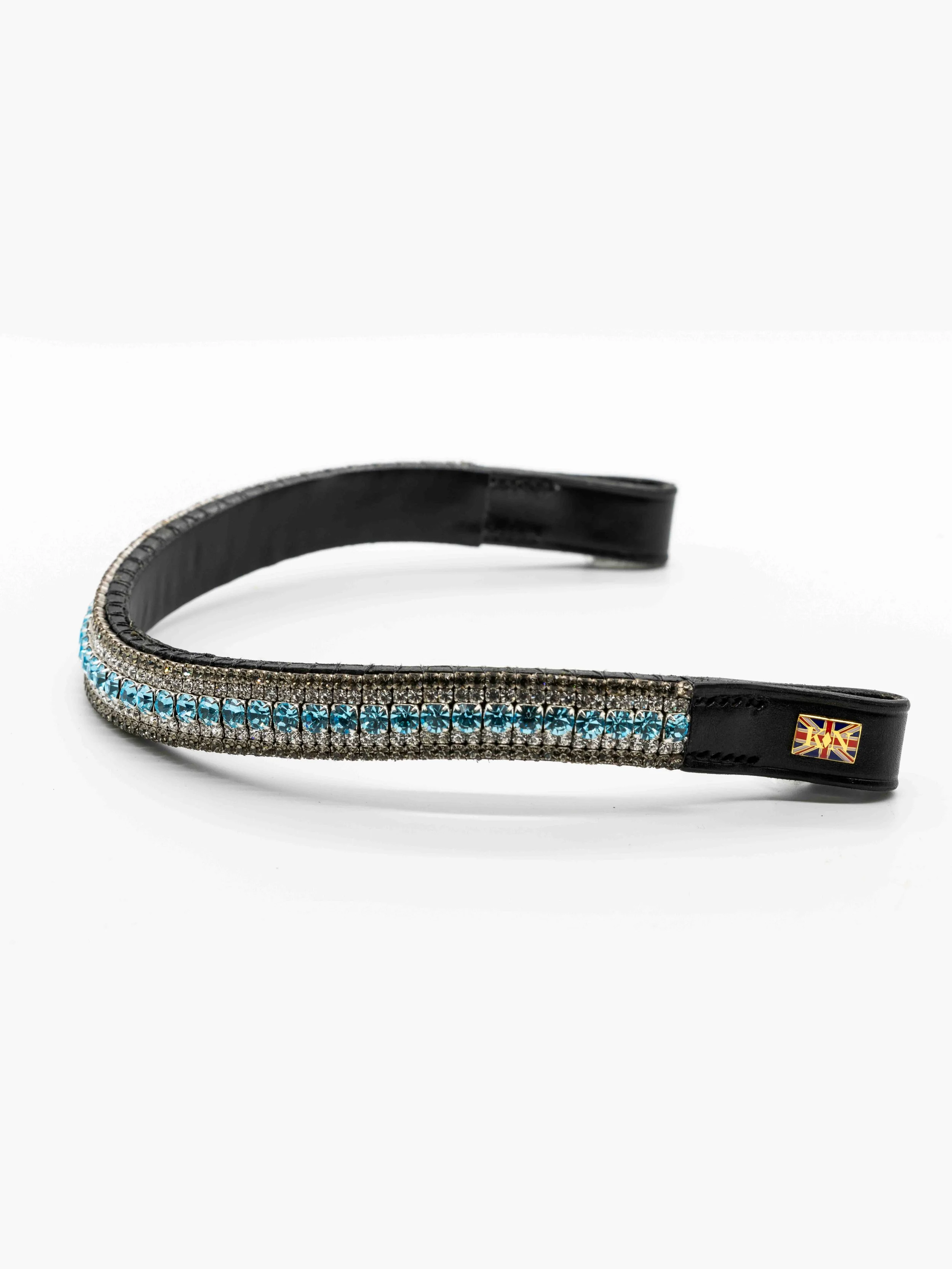 Wide Crystal Browband - Grey, Clear Turquoise