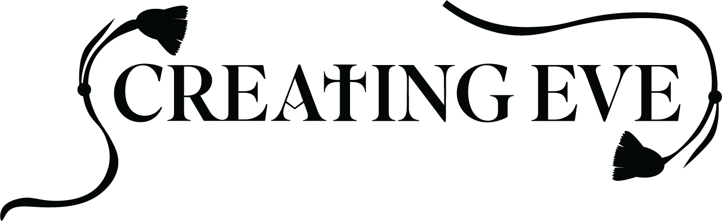 Logo for 'Creating EVE' with black text and a creative line drawing of a stethoscope around the text.