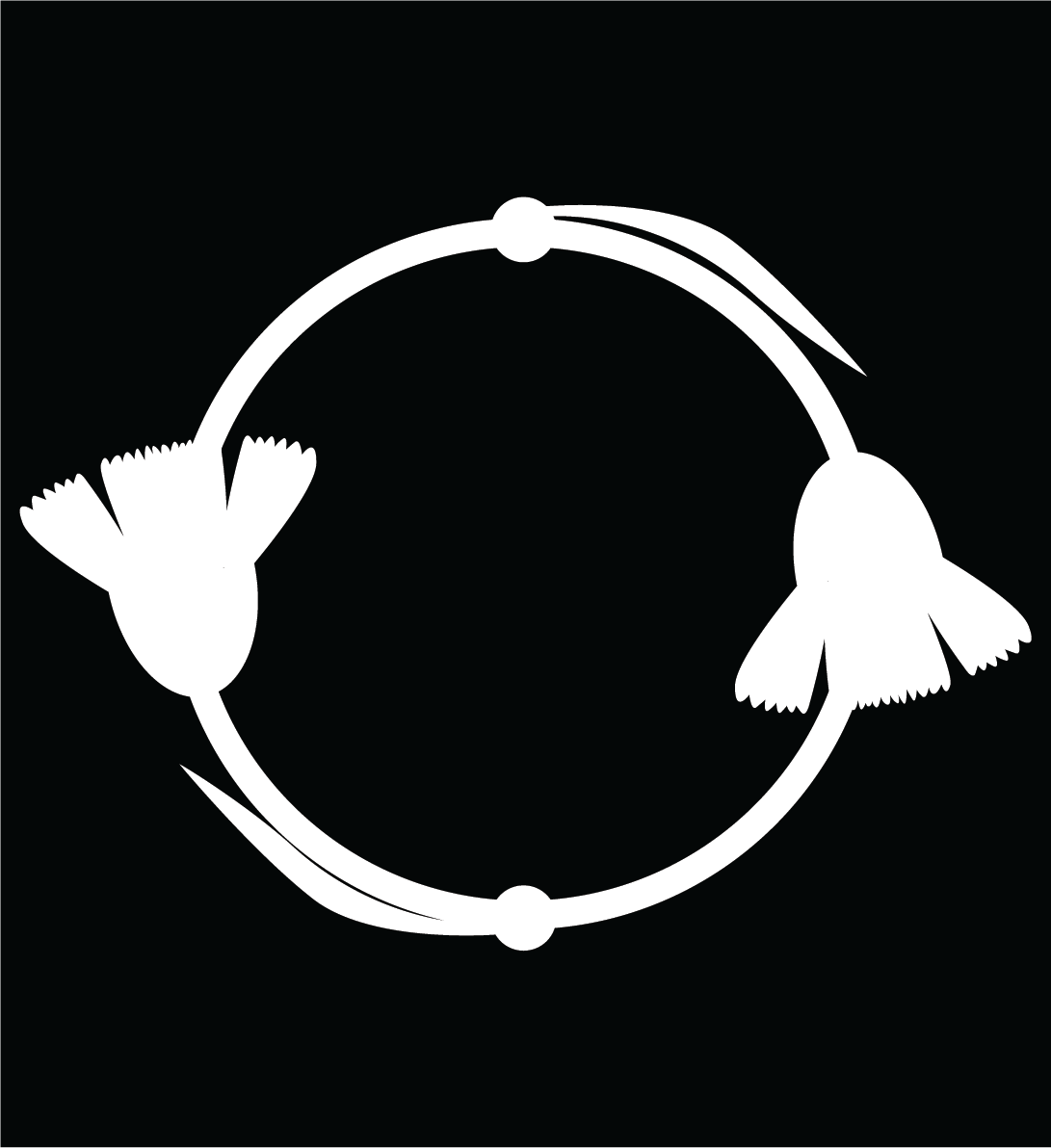 Silhouette of two flowers arranged in a circular pattern on a black background.