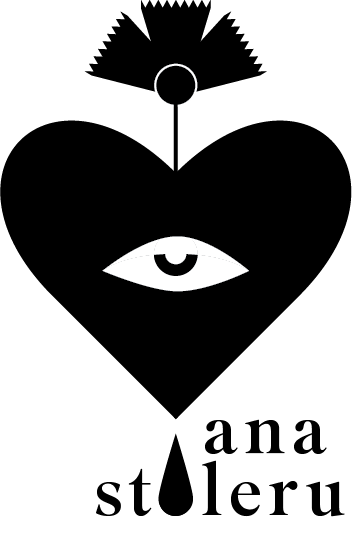 A black and white illustration of an eye with a circular shape above it.