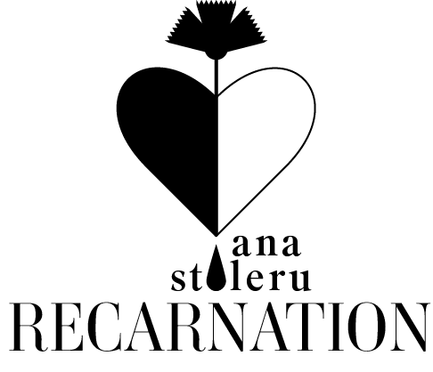 Black and white line drawing of a person sitting cross-legged with hands raised, surrounded by abstract shapes and lines