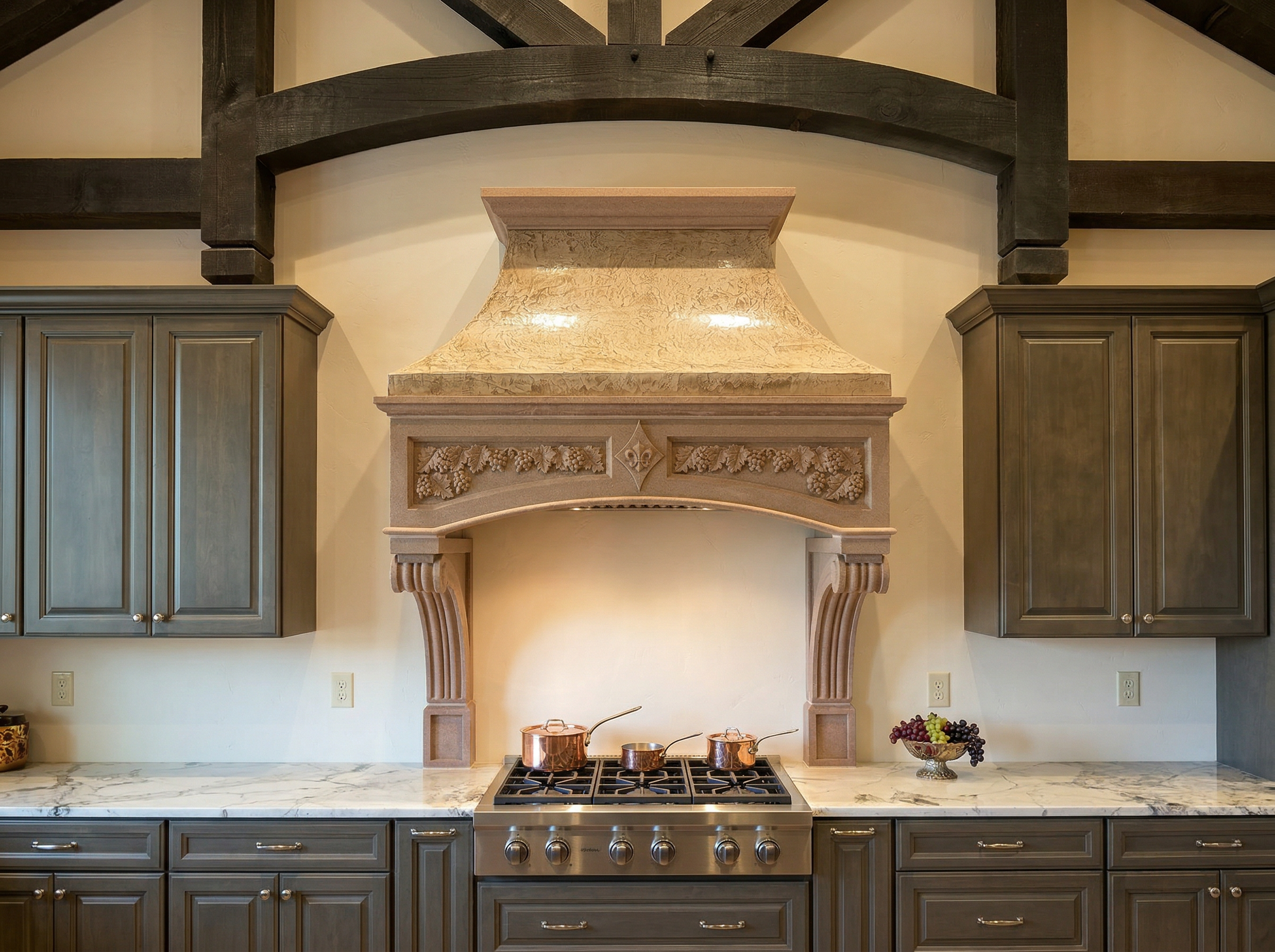 Firefly_Gemini Flash_Add a modern gas stove underneath the stone hood, finish the kitchen, and remove any  878958.png