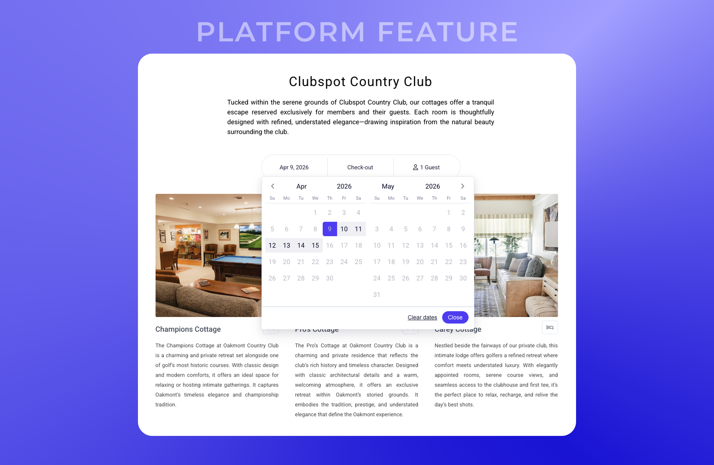 Flexible Lodging Booking Software for Private Clubs