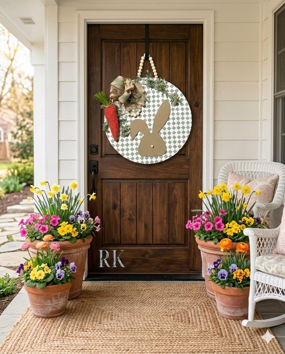 19.5 in. 3D Green/White Checkered Bunny Door Hanger