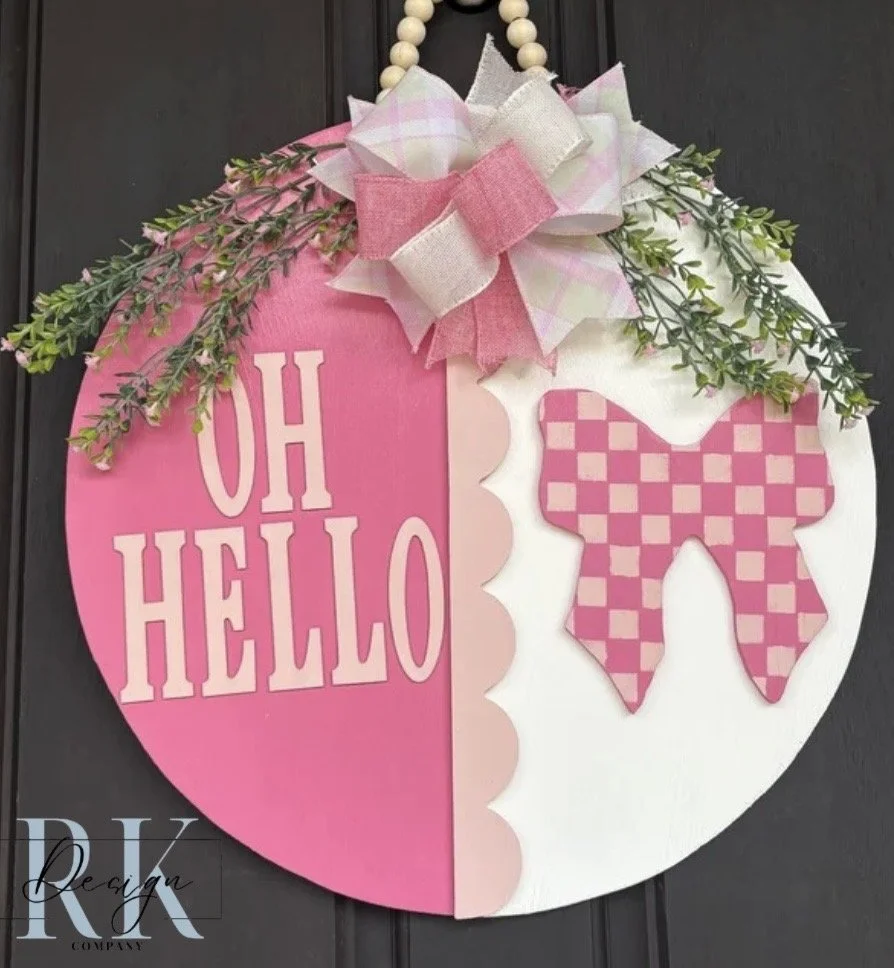 19.5 in. Oh Hello Pink Bow Door Hanger