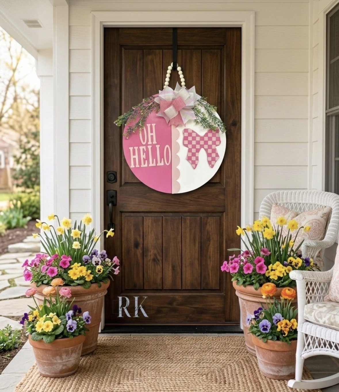 19.5 in. 3D Oh Hello Pink Bow Door Hanger