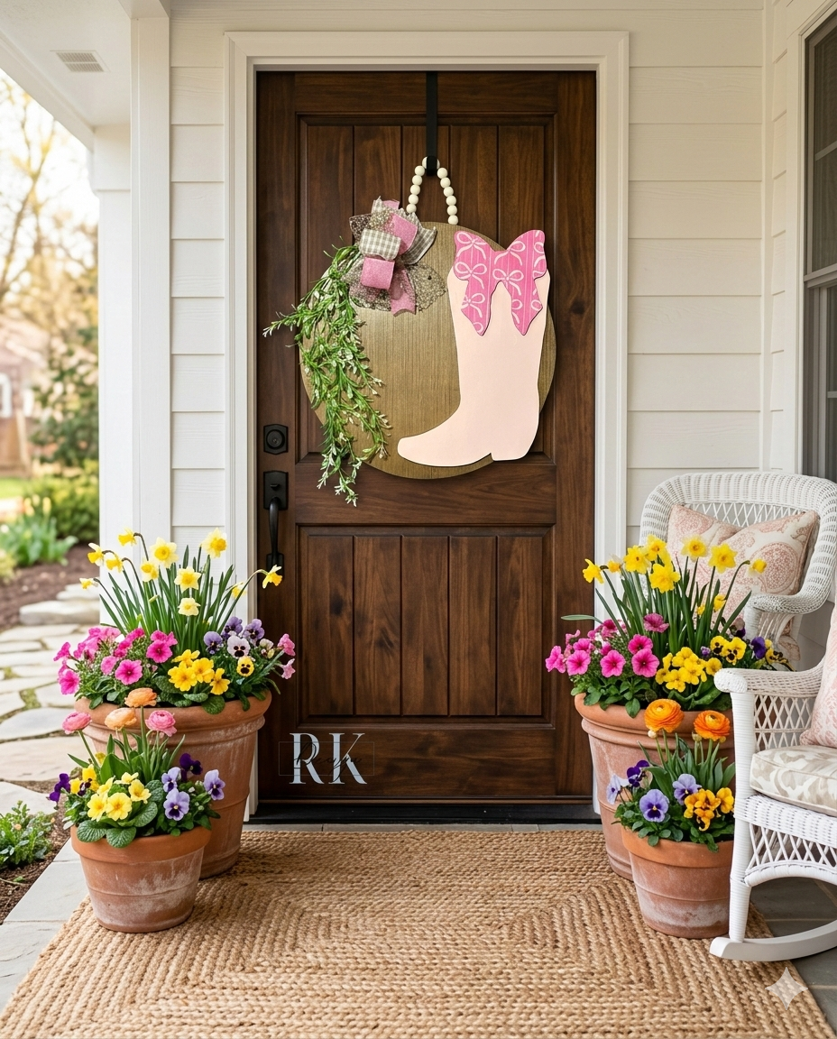 19.5 in. 3D Pink Boot and Bow Door Hanger