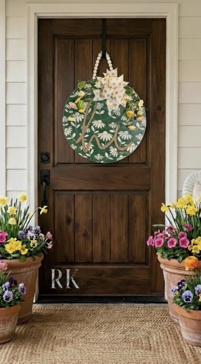 19.5 in 3D Green Flower "HI" Door Hanger