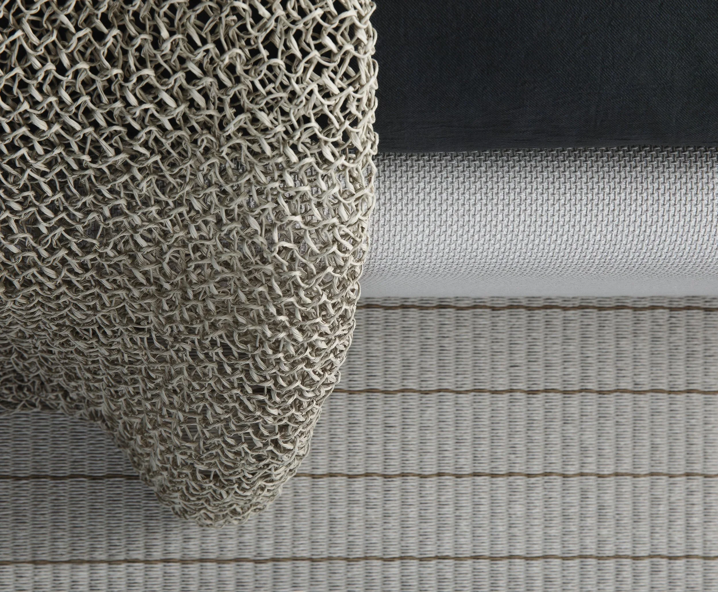 Bed Frame detail, upholstered with Sand paper yarn cotton fabric col. stone-white