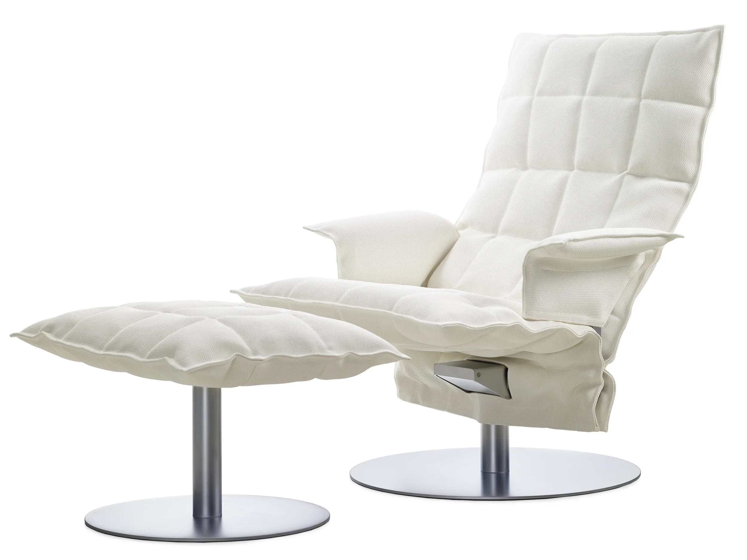 46009 Swivel k Chair with Armrests and 46017 Narrow k Ottoman with plate upholstered Sand fabric col. white