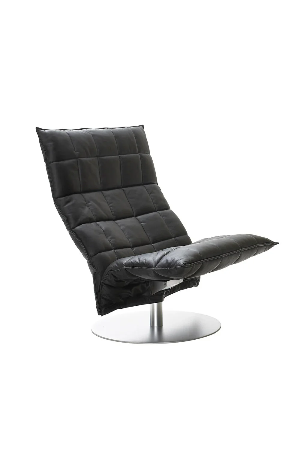 46005 Wide Swivel k Chair, matt-chromed plate base, upholstered black leather