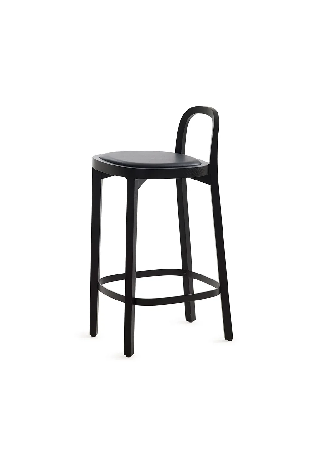 Siro bar stool 4479 black 65 cm, black leather upholstered seat