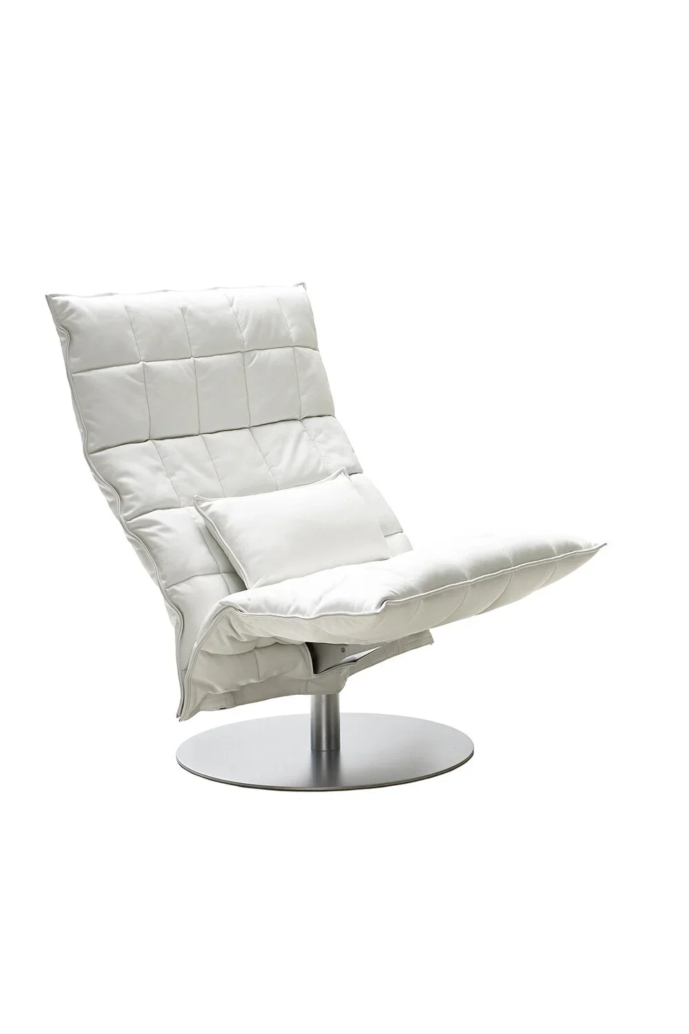 46005 Wide Swivel k Chair, matt-chromed plate base, k Cushion, upholstered white leather