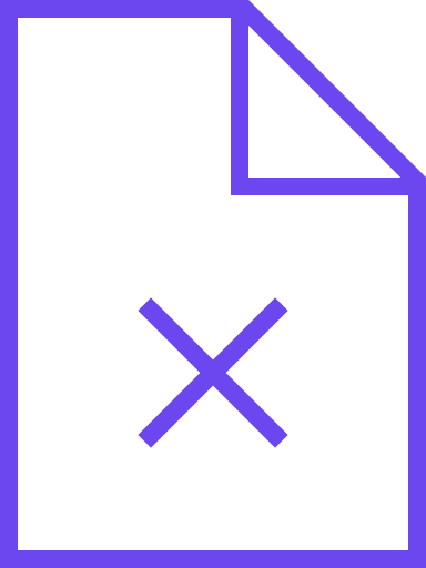 Icon of a document with a purple border, featuring a purple 'X' mark in the center.