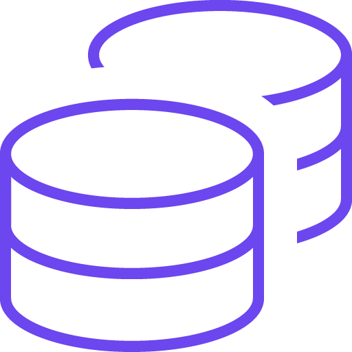 Outline of two stacks of coins, purple and black in color.