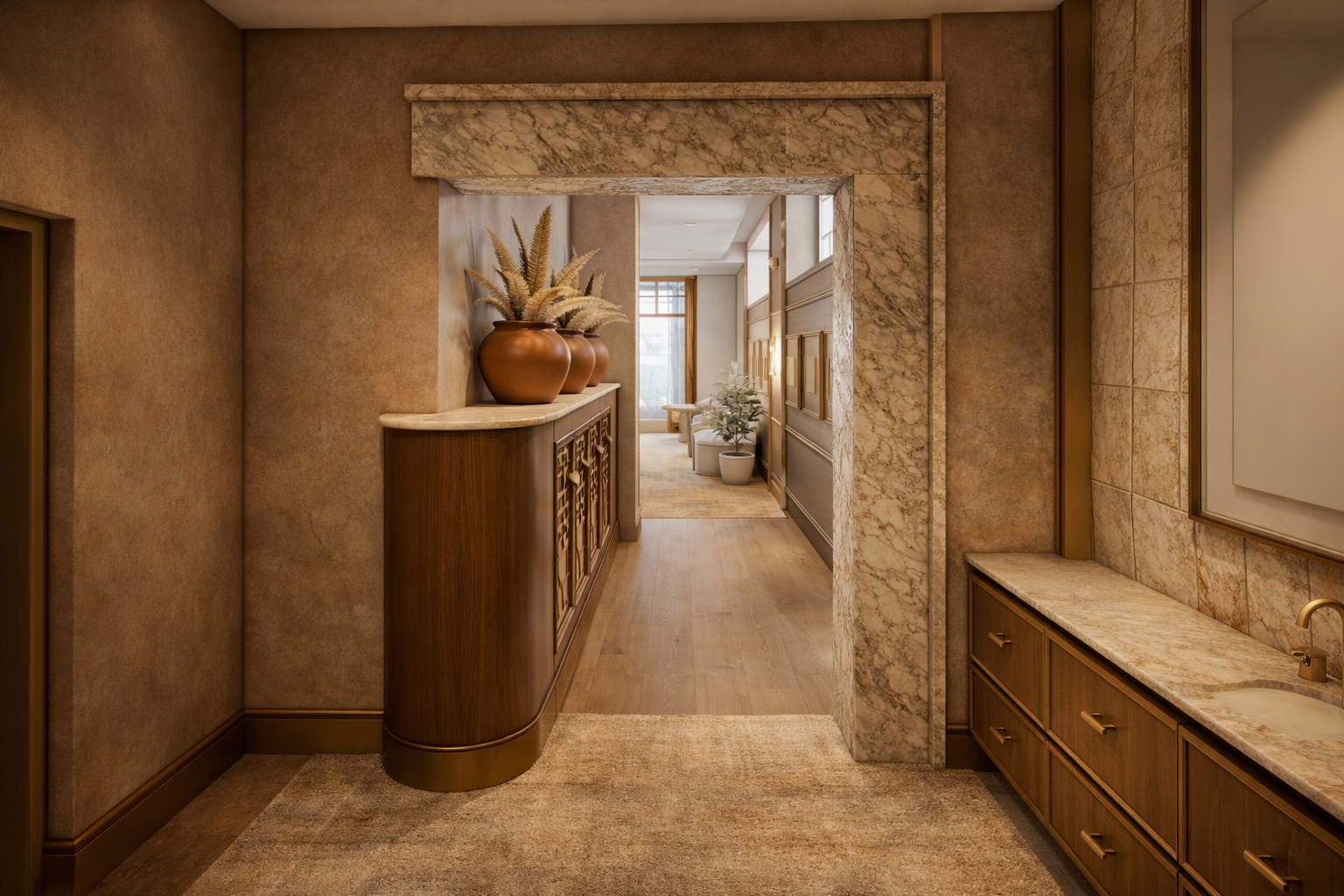 Upscale condo hallway interior at 1740 Tower, Victoria Minnesota