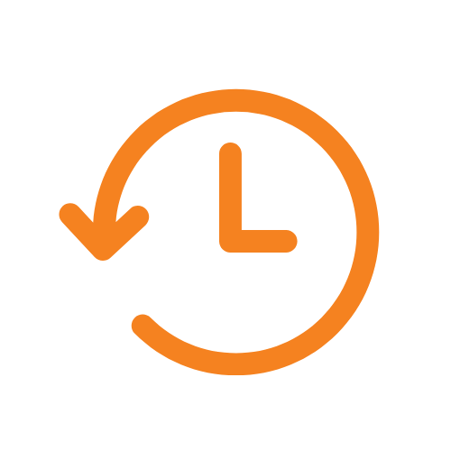 Clock with an arrow circling around it, indicating time or history.